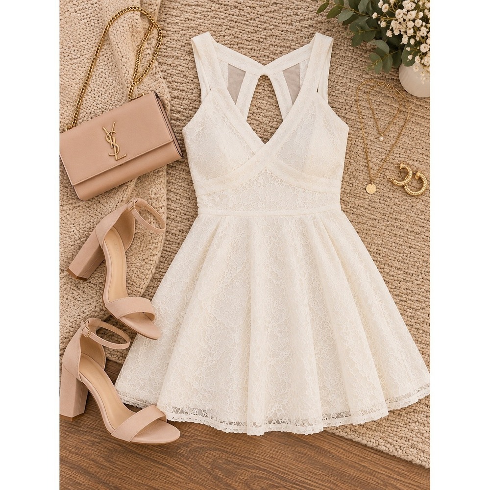 $85 Midnight Doll Ivory Lace Fit & Flare Mini Dress NWT Juniors size 7
